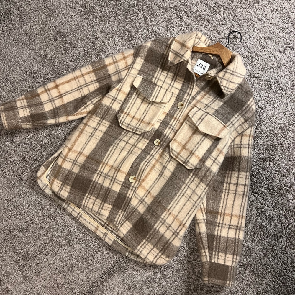 Zara Plaid Jacket in Beige and Brown